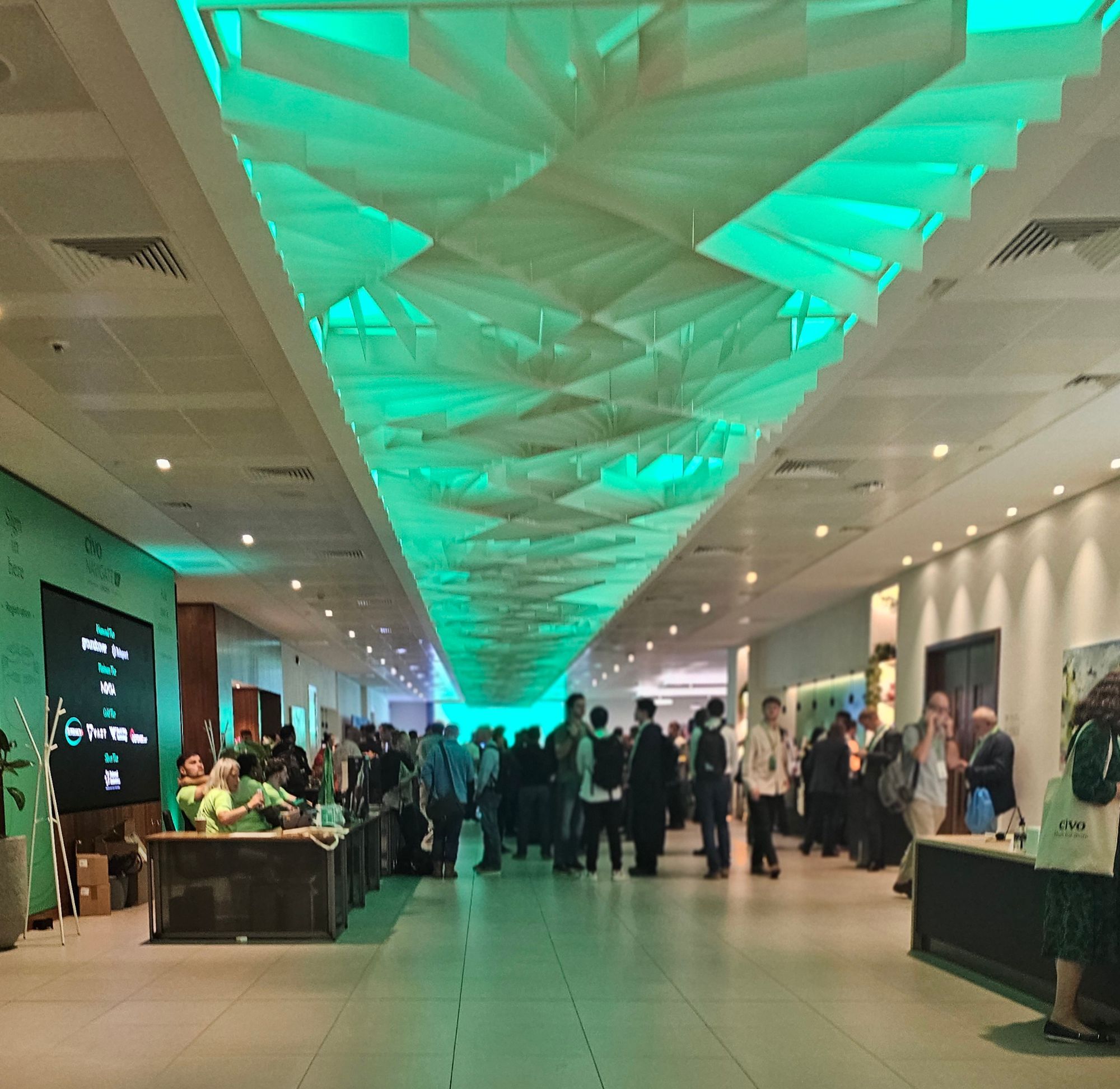 Delegates networking in the main hall at Convene, Bishopsgate, during Civo Navigate London