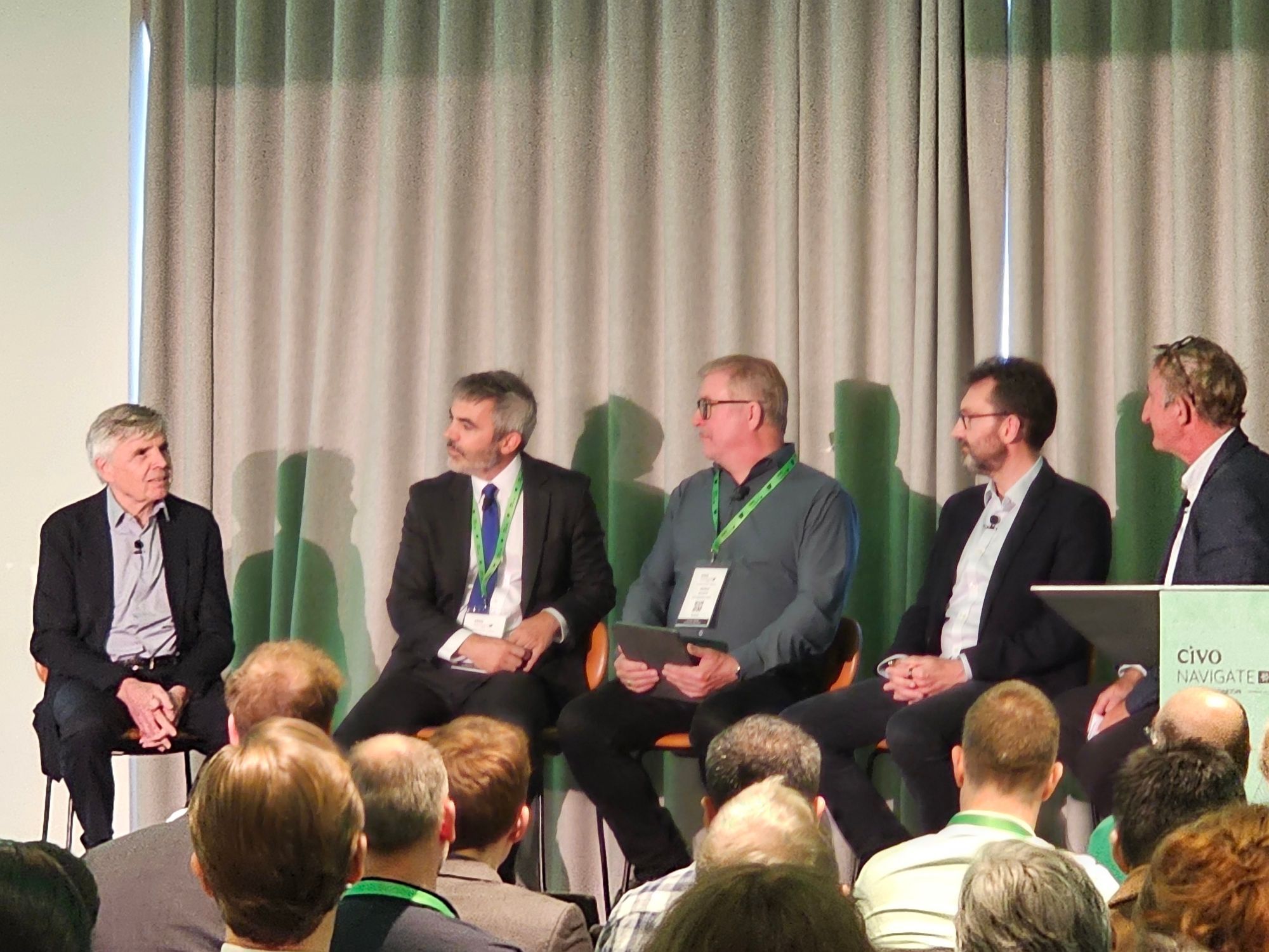Five panellists in conversation at the Civo Navigate London afternoon panel