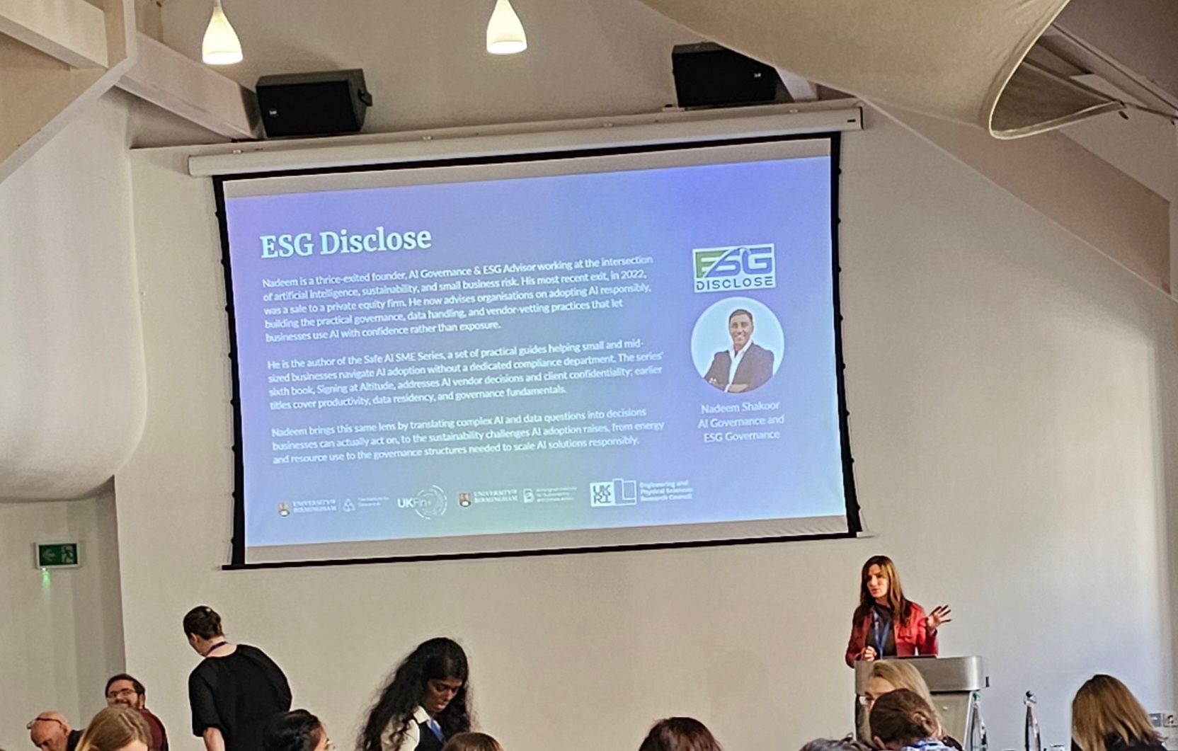 Nadeem Shakoor being introduced ahead of the ESG Disclose session at the Sustainable Finance Forum